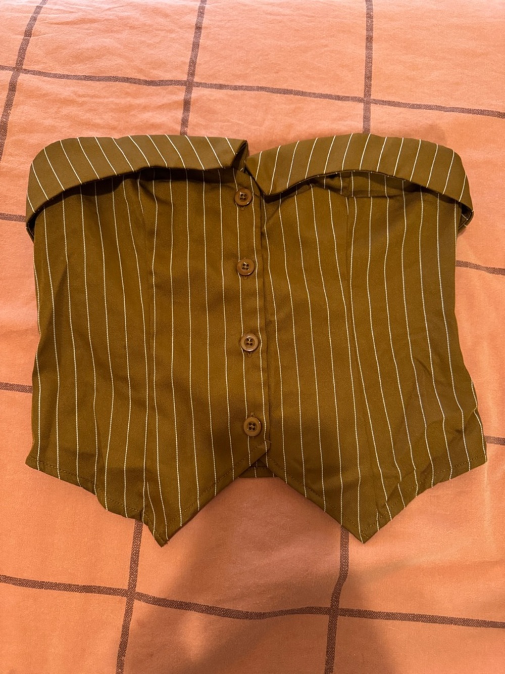 Cider Brown Pinstripe Strapless Crop Top